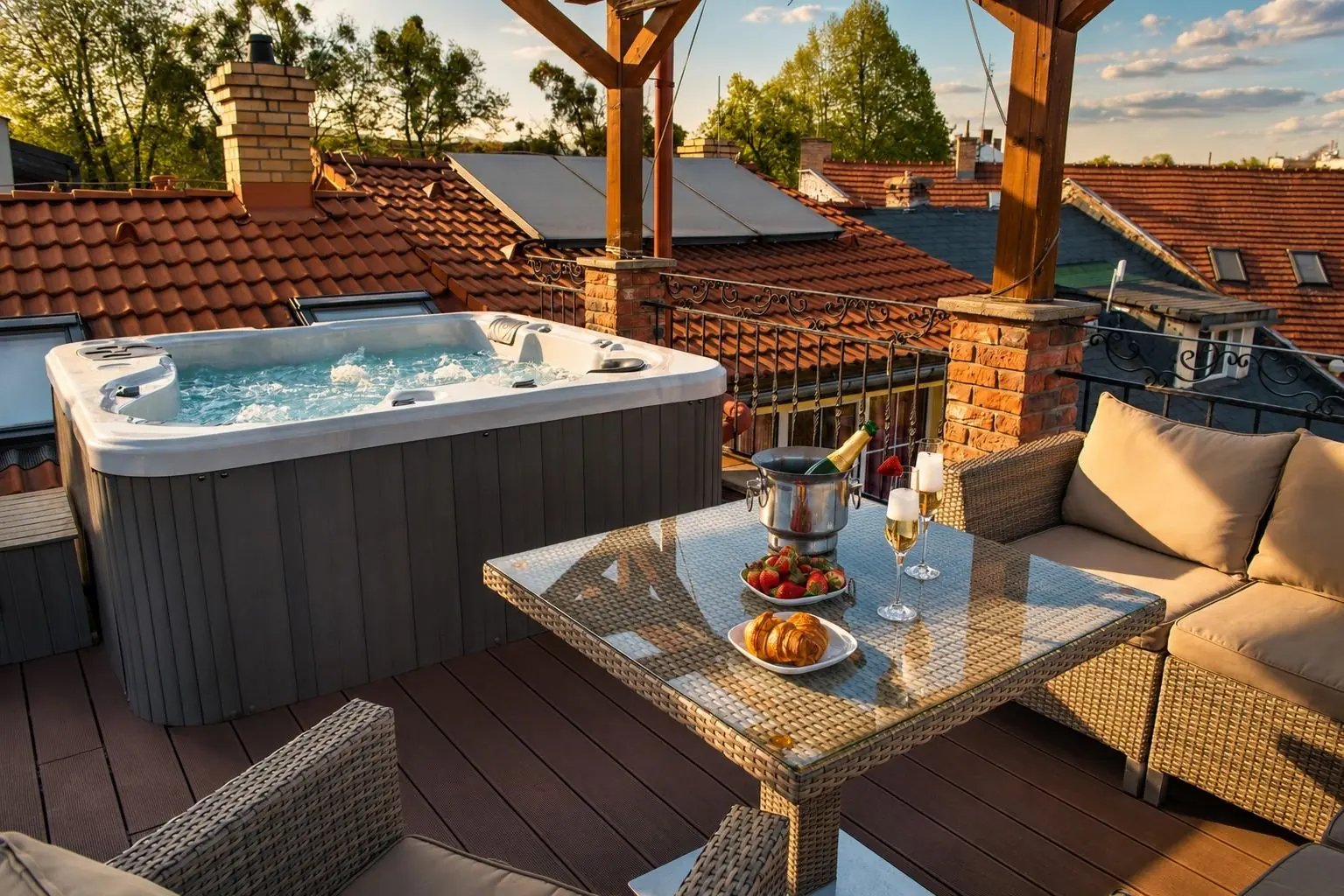The rooftop hot tub (Jacuzzi) up close – a warm soak above the rooftops – Cassovia City Park Residence, Košice