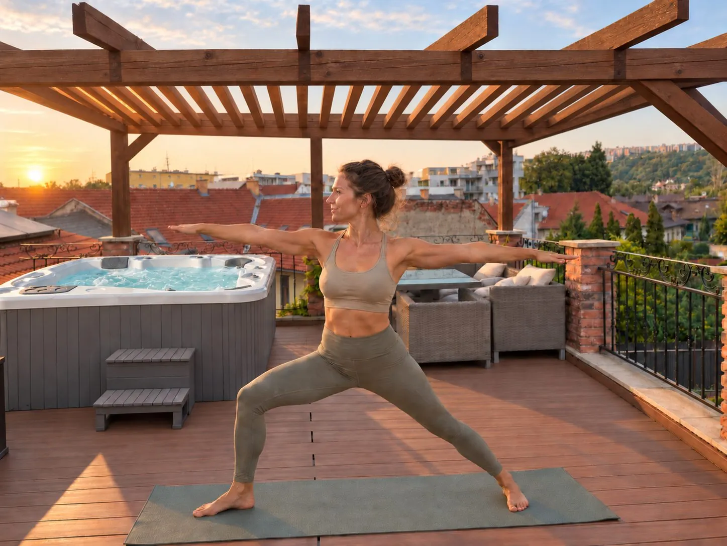 Yoga at sunset on the private rooftop terrace