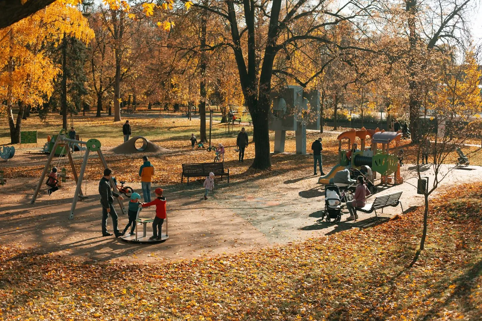 Tree-lined paths through Košice City Park near the apartment